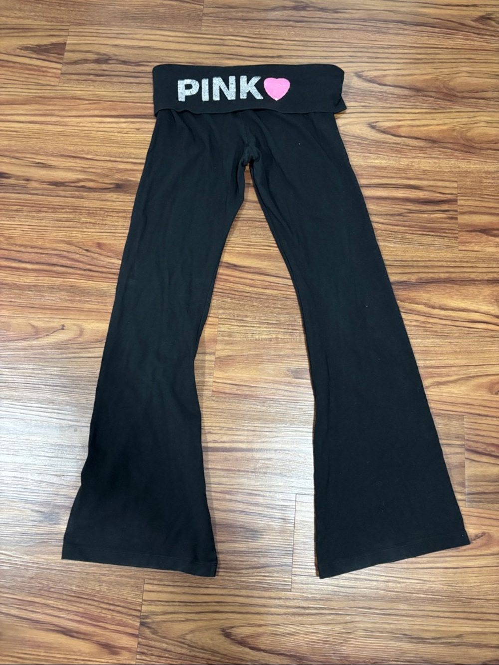Y2K PINK Victorias Secret Fold-Over Yoga Pants with Pink Heart